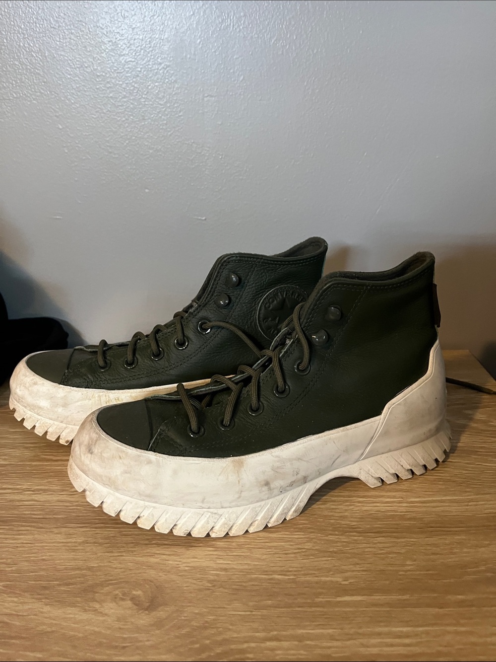 Converse High Top Sneakers in Dark Green and White